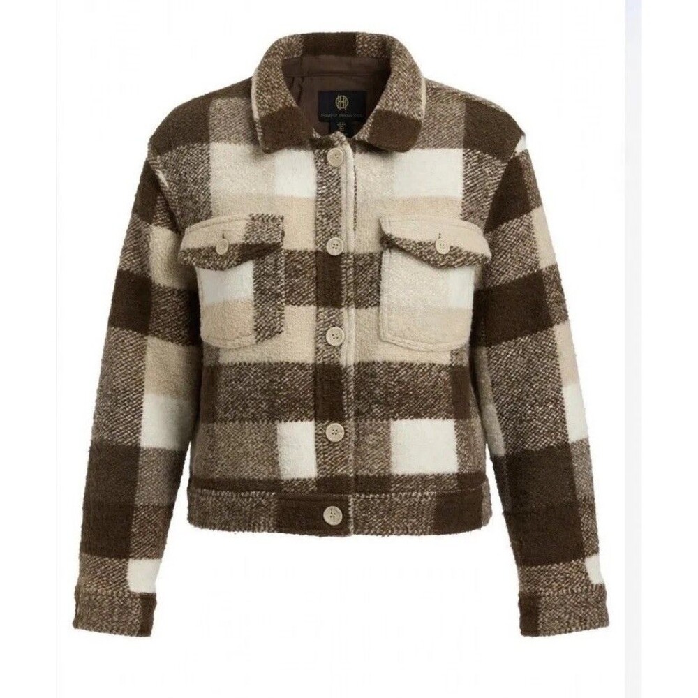 House of Harlow 1960 Brown Plaid Cropped Wool Blend Shacket Jacket Womens S